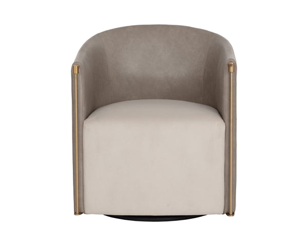 Sunpan LEONTINE Swivel Lounge Chair - Modern Comfort in Ivanhoe Mineral & Meg Taupe for Stylish Spaces 112696
