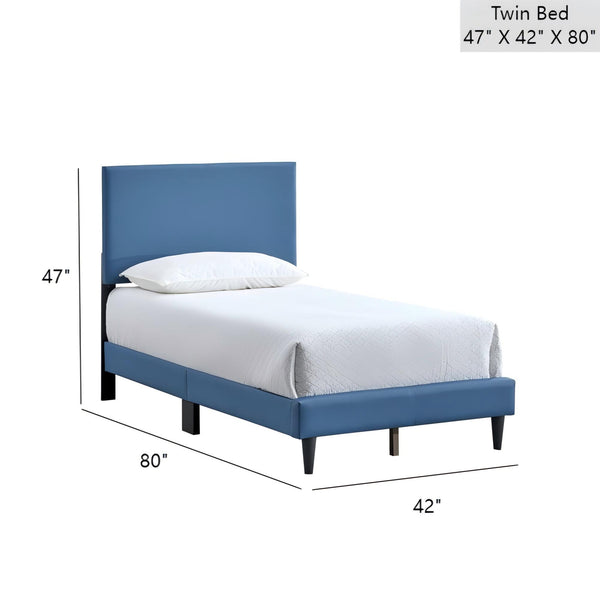 English Elm Baron Full Bed Frame with Faux Leather Upholstery, Slat Support, Adjustable Headboard Height, Fits 7–13" Blue 26.37 L x 45.47 W x 7.48 H B078P380173