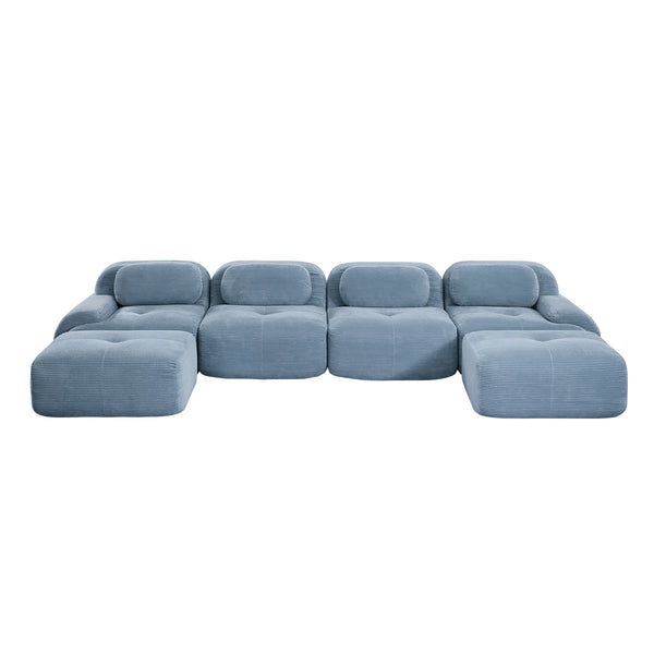 English Elm U-shaped Modular Sectional Sofa Corduroy Upholstered Ergonomic Curved Living Room Seating Blue W714S01254