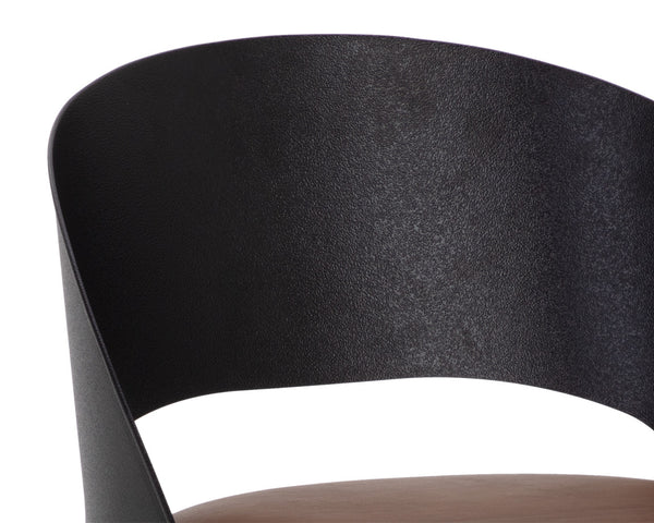 Sunpan Dezirae Barstool - Stylish Curved Back Design with Genuine Leather Seat and Unique Craftsmanship Black / Cognac Leather