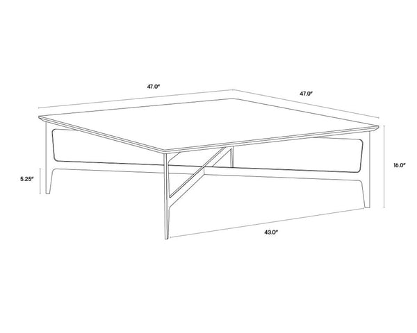 Sunpan CLEARWATER Marble Coffee Table – Elegant Low-Profile Design with Stainless Steel Base for Modern Spaces 104431