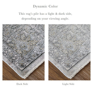 Feizy Rugs Sarrant Luxurious Machine Made Viscose/Polyester Distressed Rug With Traditional Medallion Design Gray,Silver,Tan Viscose,Polyester 9193965fsnd000i8c