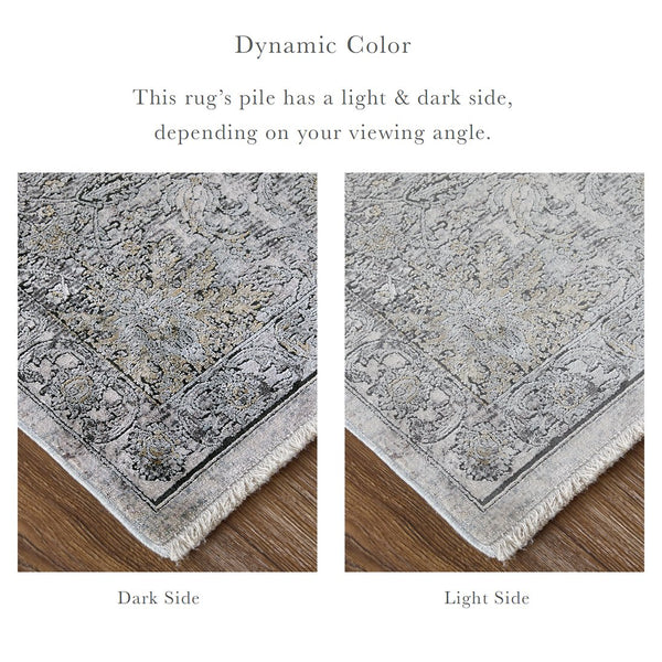 Feizy Rugs Sarrant Luxurious Machine Made Viscose/Polyester Distressed Rug With Traditional Medallion Design Gray,Silver,Tan Viscose,Polyester 9193965fsnd000i8c