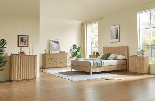 English Elm 3 Drawers Chest - Modern Oak Dresser With Curved Wave Design, Perfect Nightstand & Storage Solution W1820P335659