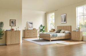 English Elm 3 Drawers Chest - Modern Curved Wave Design Nightstand For Bedroom & Living Room, Oak Finish W1820P337285