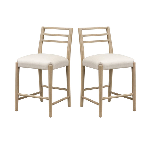 English Elm Christopher Knight Home® - COUNTER Ladder Back Farmhouse Counter Stool Set of 2 with Upholstered Seats and Tapered Rubberwood Legs Beige N771P339873A