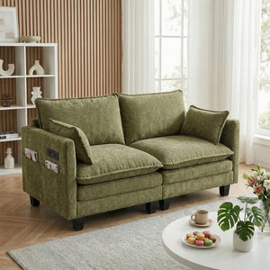 English Elm Modern Chenille Three Seat Sofa with Ottoman Usb Charging Ports and Storage Pockets Green W2519S00005