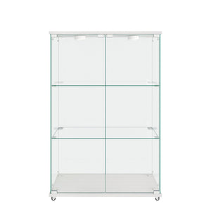 English Elm Modern Tempered Glass Display Cabinet with Led Lighting 3 Shelf 2 Door Living Room W241P400849