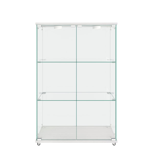 English Elm Modern Tempered Glass Display Cabinet with Led Lighting 3 Shelf 2 Door Living Room W241P400849