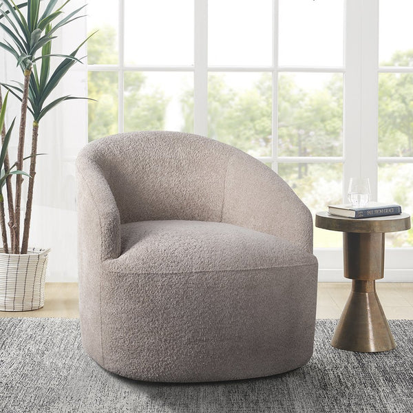 JLA Home INK+IVY - Upholstered Barrel Swivel Chair in Plush Bouclé Fabric — Modern Minimalist 360° Rotating Accent Seat Beige II103-0498