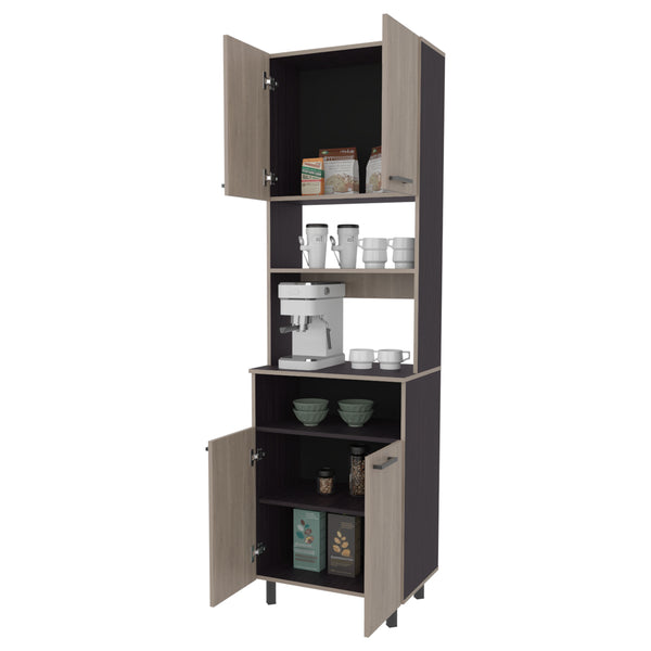 English Elm FM Bullhead City Kitchen Pantry Storage Cabinet with Open Shelves, 4 Doors, Scratch-Resistant Finish B128P301398