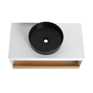 English Elm 36" Floating Bathroom Vanity Light Oak Modular Cabinet with Gel Coat Integrated Sink Black,White + Light Oak W3450S00062