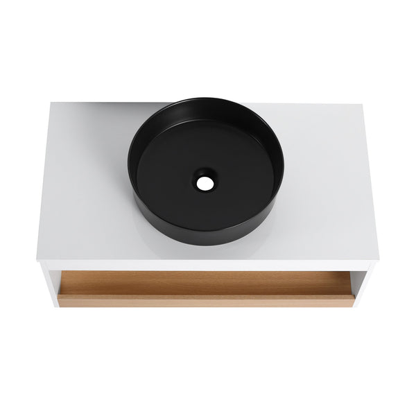 English Elm 36" Floating Bathroom Vanity Light Oak Modular Cabinet with Gel Coat Integrated Sink Black,White + Light Oak W3450S00062