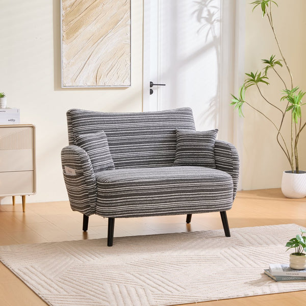 English Elm Modern tufted two-seater sofa with boucle upholstery, tapered legs, storage pockets, cozy compact design Dark Gray W395P376590