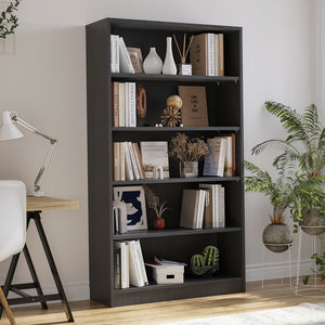 English Elm Grey 5-Shelf Modern Bookcase For Bedroom Or Office - Durable Wood Design, Ample Storage & Easy Assembly T3623P379670