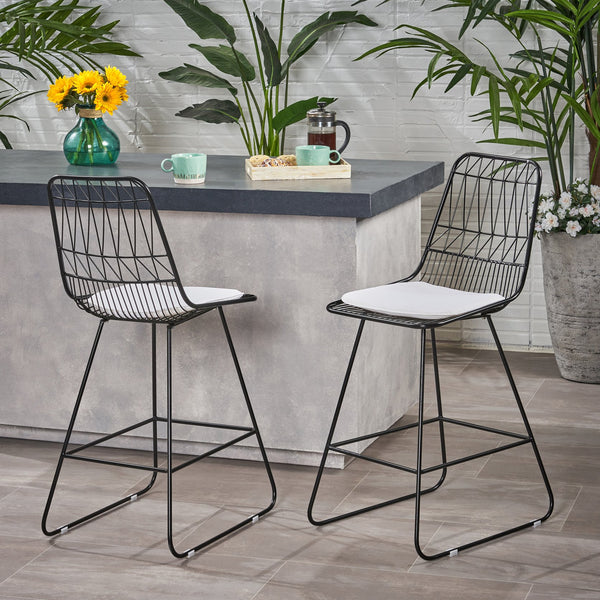 English Elm Christopher Knight Home® - Niez Counter Stools - Stylish Pair Of Durable Iron Frame Seating With Cushions For Indoor & Outdoor Use 63918.00BLKIVY