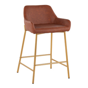 English Elm Contemporary Gold Metal and Cream Upholstered Counter Stools for Kitchen Islands Set B202S00038