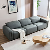 English Elm Modern Simple Line Design 3-Seater Leather Sofa For Living Room, Comfy Sofa Couch With Extra Deep Seats,Adjustable Headrests Couch,Blue Grey