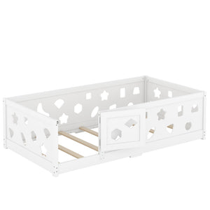 English Elm Twin Floor Bed With Safety Guardrails & Doorway - Cozy Solid Wood Frame For Kids' Rooms & Playrooms W1820P240542-GIGA