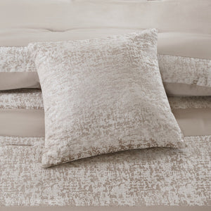 English Elm 7 Piece Chenille Jacquard Comforter Set Taupe Queen with Quilted Texture, Decorative Pillows & Bedskirt B03597089