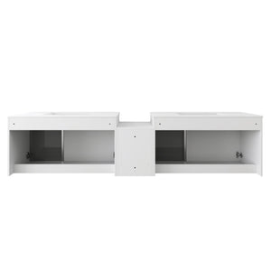 English Elm 84'' Freestanding Double Sink Bathroom Vanity Oak Finish Soft Close Storage Cabinet W999S00534