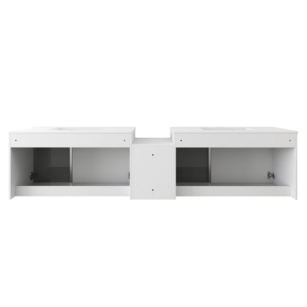 English Elm 84'' Freestanding Double Sink Bathroom Vanity Oak Finish Soft Close Storage Cabinet W999S00534