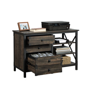 English Elm Credenza, Dark Oak finish with Locking File Drawer, Adjustable Shelves & Rustic Metal Accents for Office Organization B356P354477