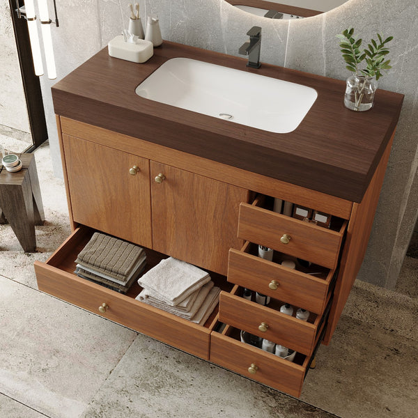 English Elm 36" Freestanding Bathroom Vanity Sintered Stone Top Ceramic Sink Stainless Steel Legs Brown,Gold,Walnut,White W3136S00071