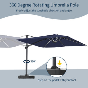 English Elm 11FT Square Cantilever Patio Umbrella with LED Light, UPF50+ 280g Solution-Dyed Fabric, Rust-Resistent Frame Blue 108.27 L x 16.54 W x 6.69 H T3609P352401