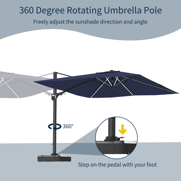 English Elm 11FT Square Cantilever Patio Umbrella with LED Light, UPF50+ 280g Solution-Dyed Fabric, Rust-Resistent Frame Blue 108.27 L x 16.54 W x 6.69 H T3609P352401