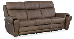 Hooker Furniture Duncan Power Sofa In Kalahari Bark Leather — Zero-Gravity Recline, Power Headrest & Lumbar Control SS635-PHZL3-088