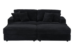 English Elm 82-Inch Black Corduroy Sofa With Storage Footrests & 4 Washable Pillows – Chic Living Room Upgrade! W1658S00114