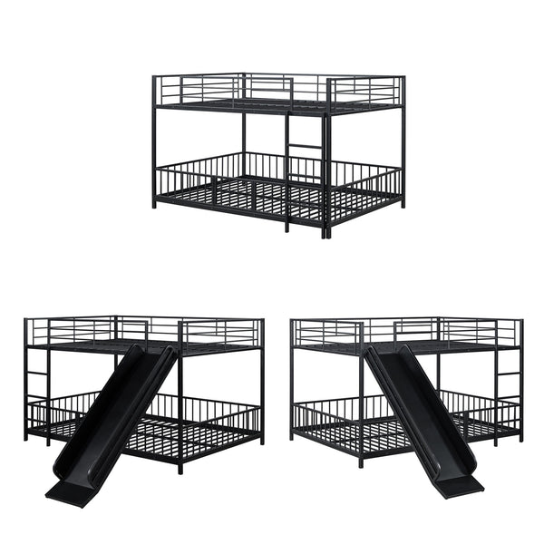 English Elm Full Full over Full Metal Bunk Bed with Slide, Interchangeable Stairs, Gate & Safety Guardrails for Kids Black SF000170AAB