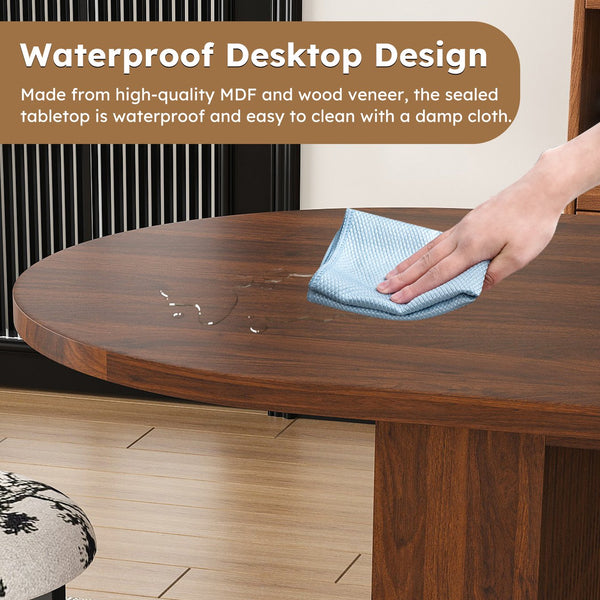 English Elm 62.9" Oval Walnut Veneer Dining Table Seats Six Modern Farmhouse Waterproof Surface W2700S00146