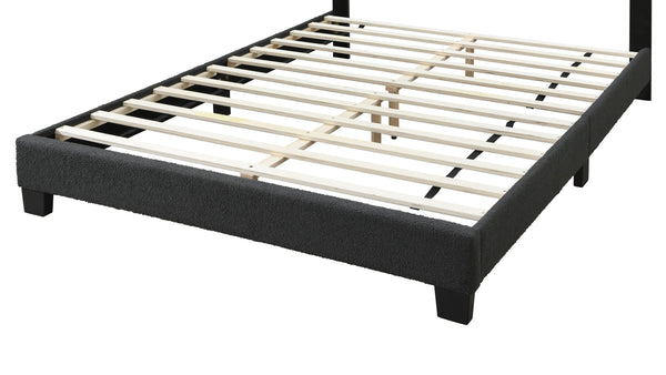 English Elm 1pc Queen Size Bed Wool Upholstered Platform with Channel Tufted Headboard and Built‑In LED Lighting Charcoal 66 L x 29 W x 9 H B011P238968