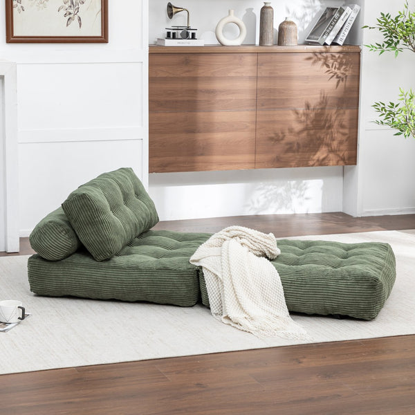 English Elm Folding Floor Sofa Bed Convertible Sleeper Chair with Shredded Foam Corded Fabric Green W2200P442796
