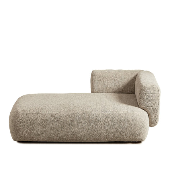 English Elm Upholstered Boucle Chaise Lounge with Wooden Legs for Bedroom or Living Room W5515P437368