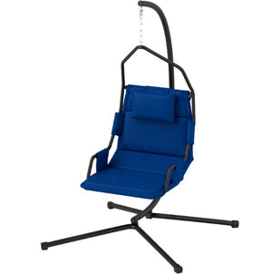 English Elm Hanging Hammock Swing Chair with Powder Coated Steel Stand for Indoor Patio Use Black,Dark Blue T3971P417988