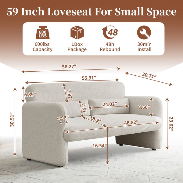 English Elm Best-selling Boucle Cloud Loveseat Velvet Upholstered 2 Seater with Lumbar Pillow Beige W1765P334058
