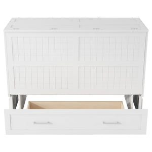 English Elm Queen Mobile Murphy Bed with Drawers & Side Shelves, White Fold-Up Queen Wall Bed for Guests SM000317AAK