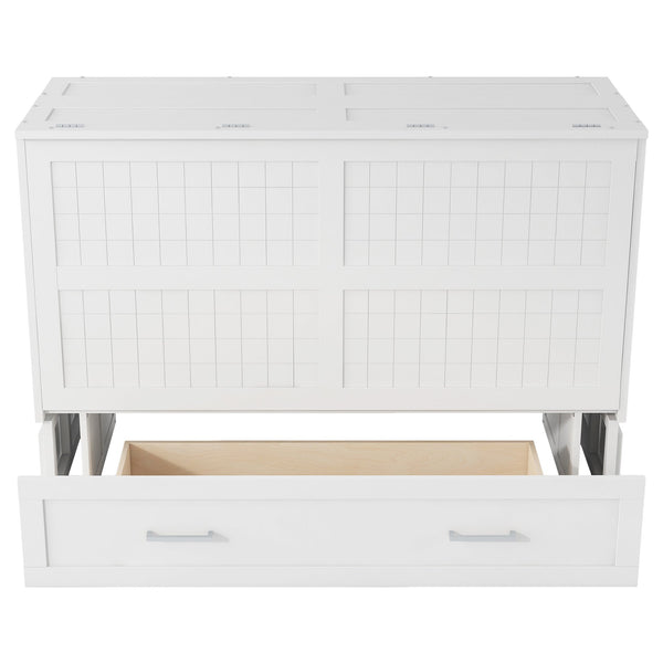 English Elm Queen Mobile Murphy Bed with Drawers & Side Shelves, White Fold-Up Queen Wall Bed for Guests SM000317AAK