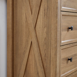 English Elm 6 Drawer Dresser Oak Finish Tall Chest with Silent Metal Rails, Modern Handles, Spacious Storage W2275P206605