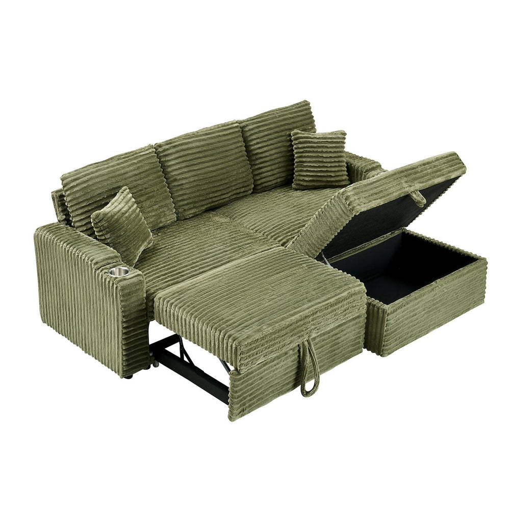 English Elm The 30-inch green corduroy footstool with memory foam, spring wrap cushion, easy assembly, durable comfort W3356P324087