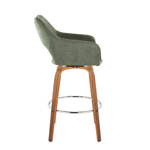 English Elm Fixed-height Swivel Barstools Mid-century Walnut Bentwood Frame Grey Upholstered Set B202S01927