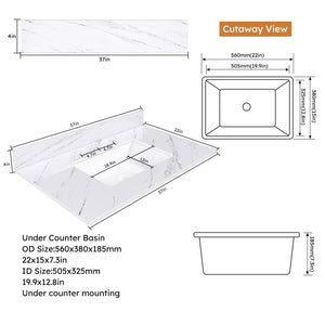 English Elm 37 Inch Marble Vanity Top – Elegant Bianco Carrara Stone With Undermount Sink & Pre-Drilled Holes W2700P194075
