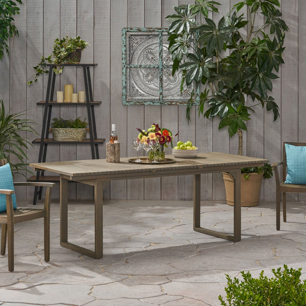 English Elm Outdoor Expandable Acacia Hardwood Dining Table with Slatted Top for Patio Spaces 62908.00GRY
