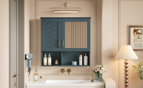 English Elm 2-in-1 Matte Wall Mounted Medicine Cabinet Soft Close Mirror Storage for Bathroom Vanity Blue N710P389456C