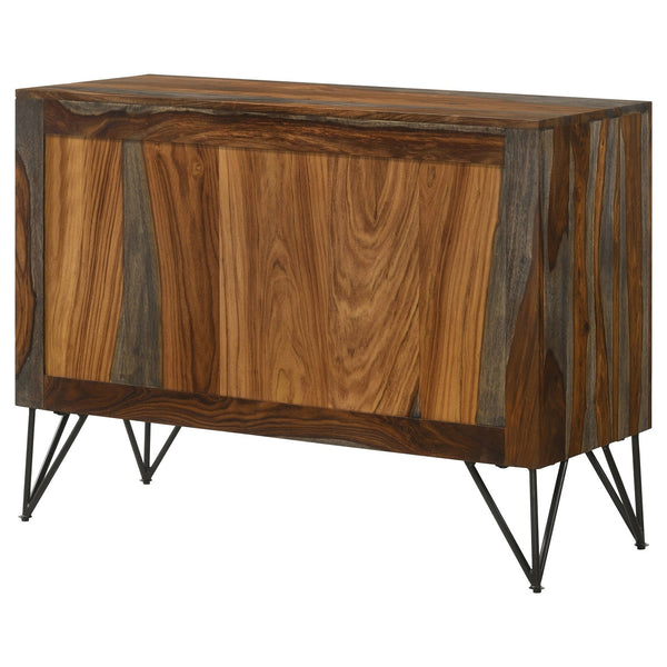 English Elm Komomo Sheesham Grey Buffet Cabinet with 1 Adjustable Shelf, Oatmeal Gold Accents & Dimmer Lighting B062P344888