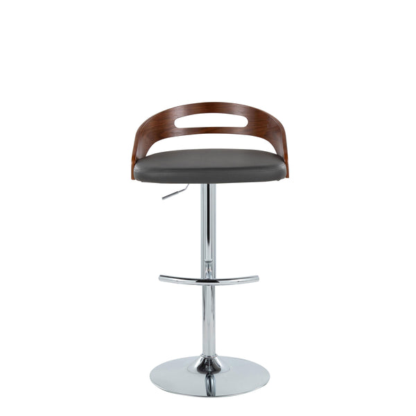 English Elm Adjustable Swivel Barstools with Chrome Base Walnut Accents and Grey Faux Leather Set of 2 B202S02167