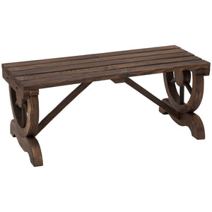 English Elm Outsunny 2-Person Wooden Garden Bench - Rustic Wagon Wheel Outdoor Furniture For Patios & Gardens W2225P174067-GIGA